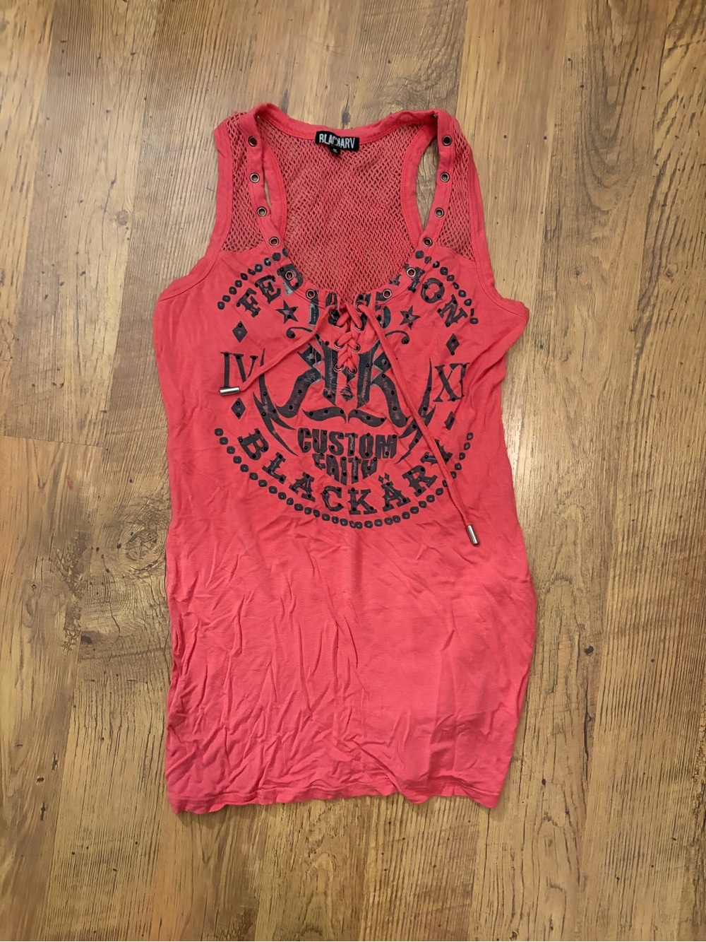 Pink Blackarv Lace-Up Graphic Racerback Tank